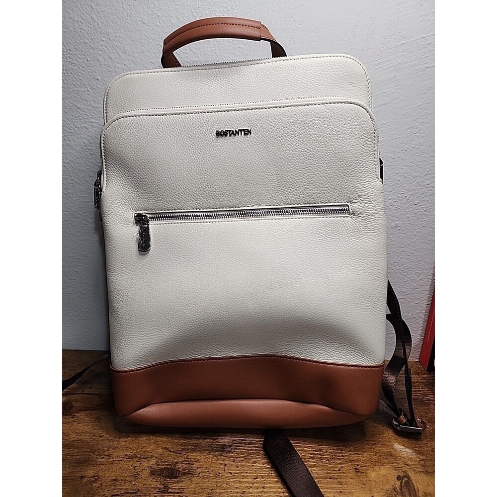BOSTANTEN Leather Backpack Laptop Bag Travel Casual Computer Beige Brown